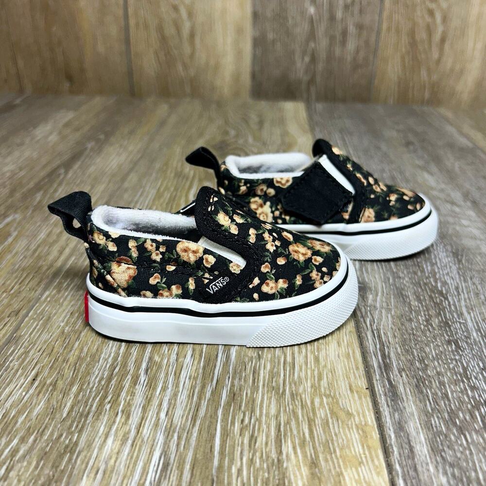 VANS Slip-On Black Floral Canvas Toddler US Size 2 EU 17 00714 Sneaker Shoes
